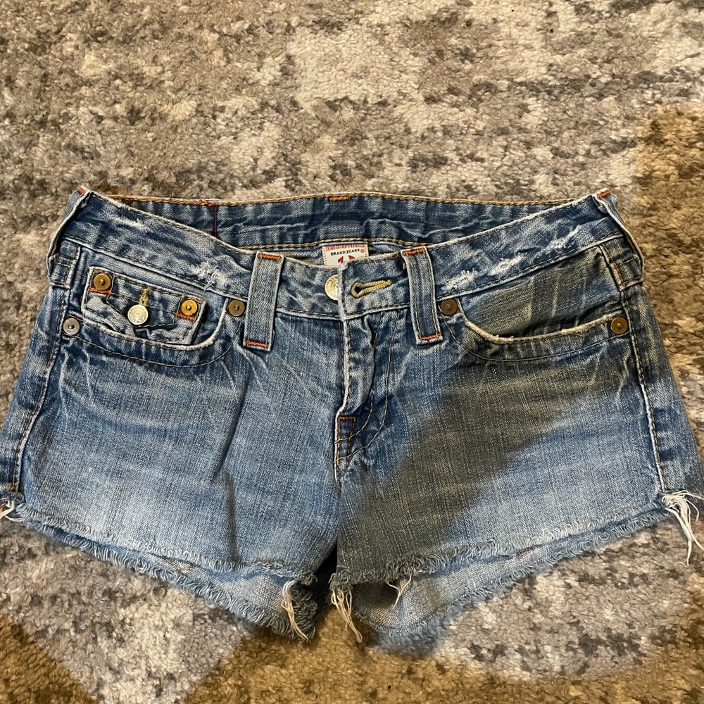 True Religion Cut Off Jean Shorts Flap Pockets 28
